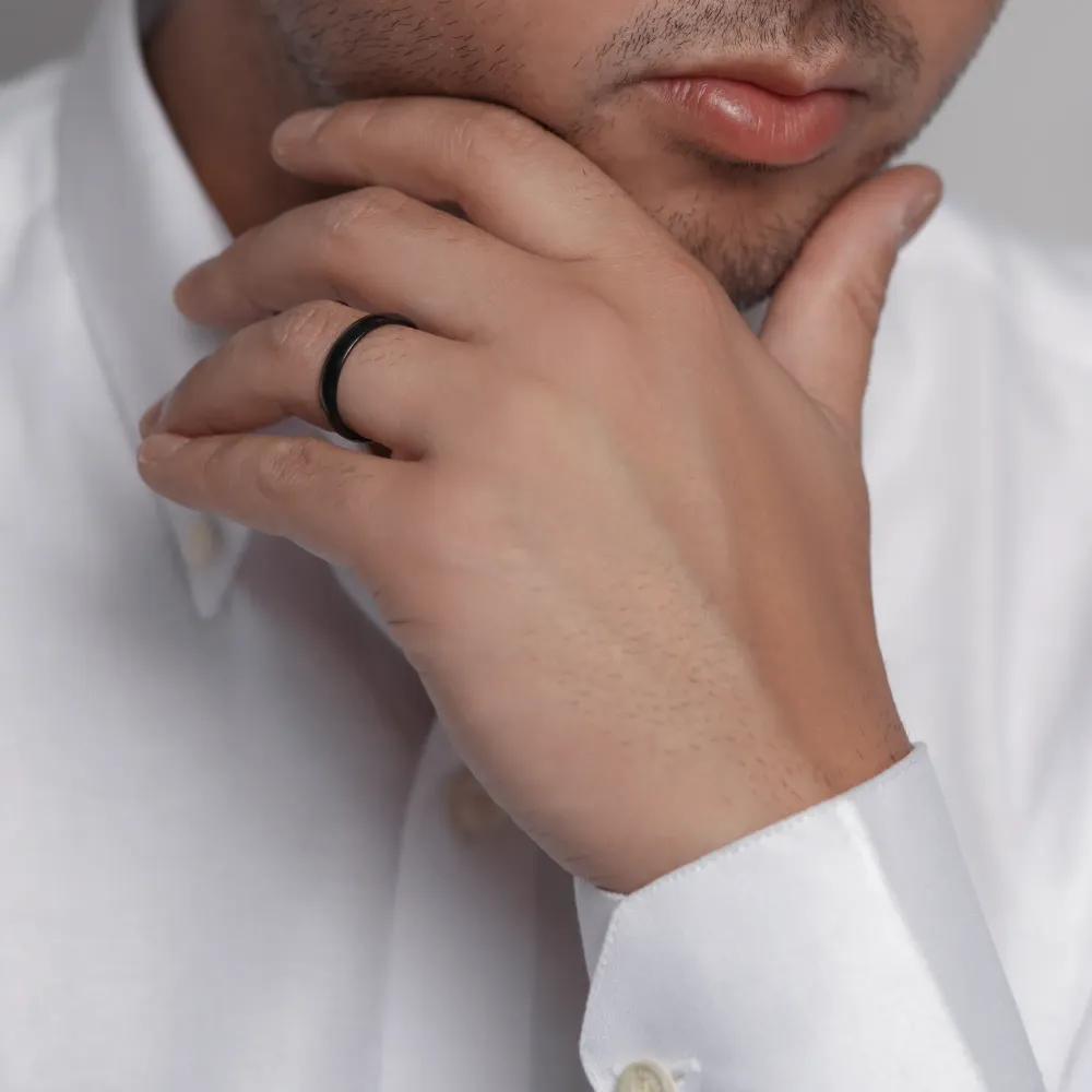 تصویر رینگ استیل ساده مردانه مشکی سایز 10