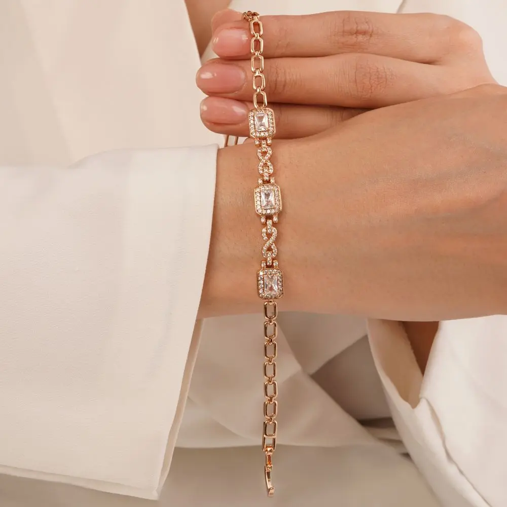 تصویر دستبند شوپینگ طلایی نگین دار 20 سانت