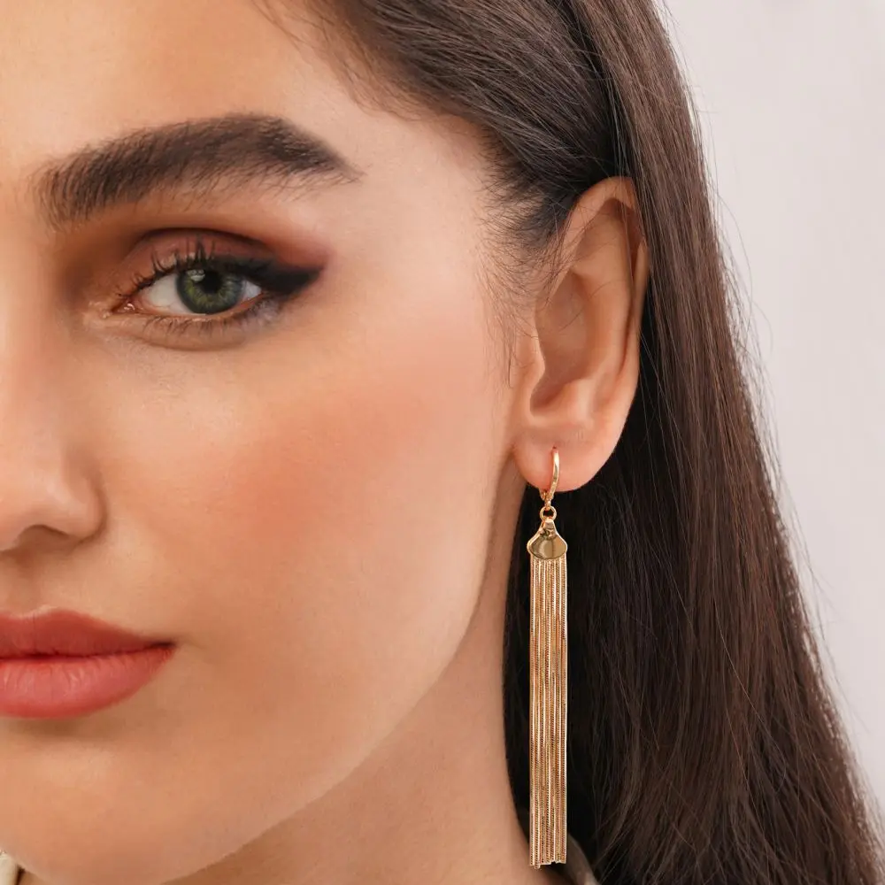 تصویر گوشواره شوپینگ آویز طلایی