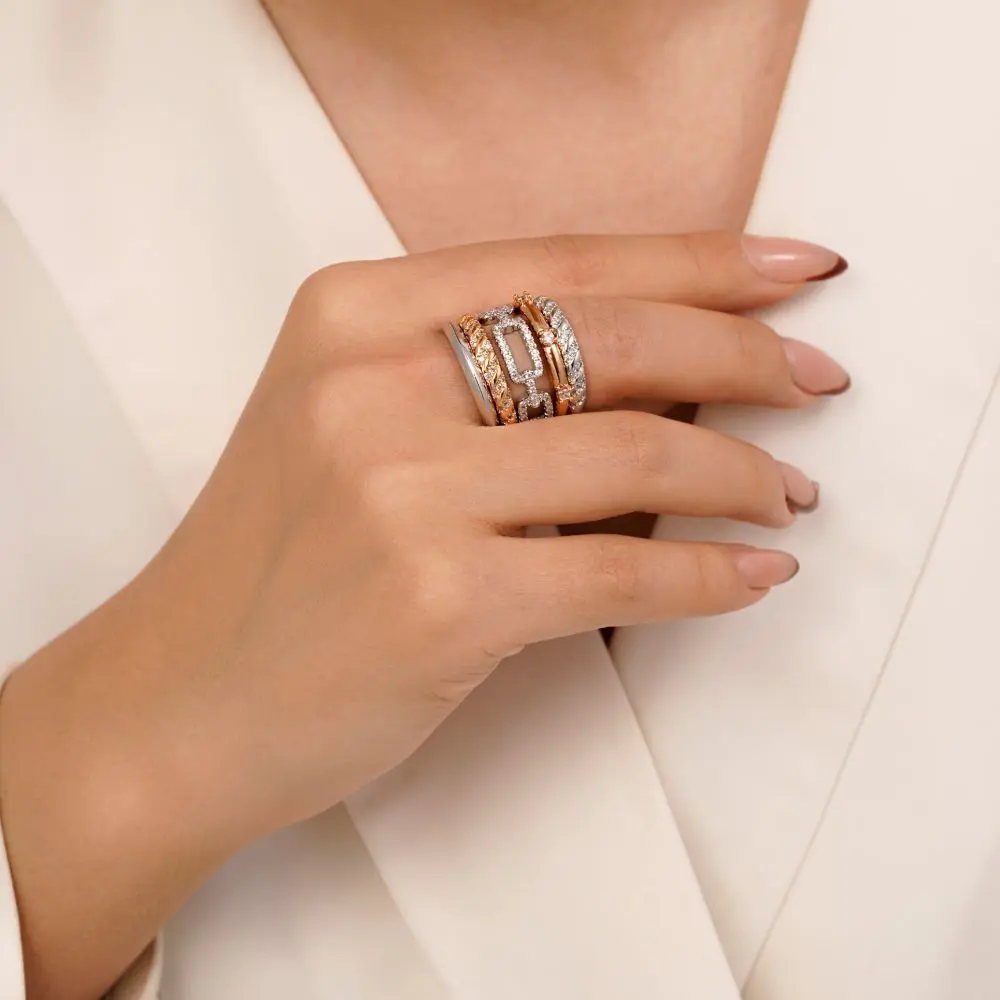 تصویر انگشتر پورتوفینو نگین دار چند لاین دورنگ  YSX (سایز 9)